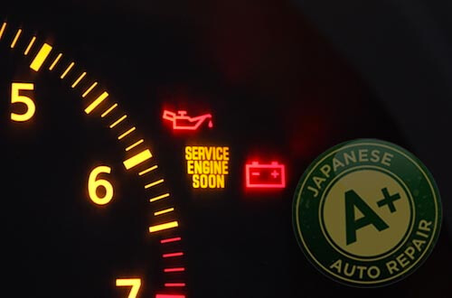 Image shows vehicle dash lights - Service Engine Soon - A+ Japanese Auto Repair Inc.